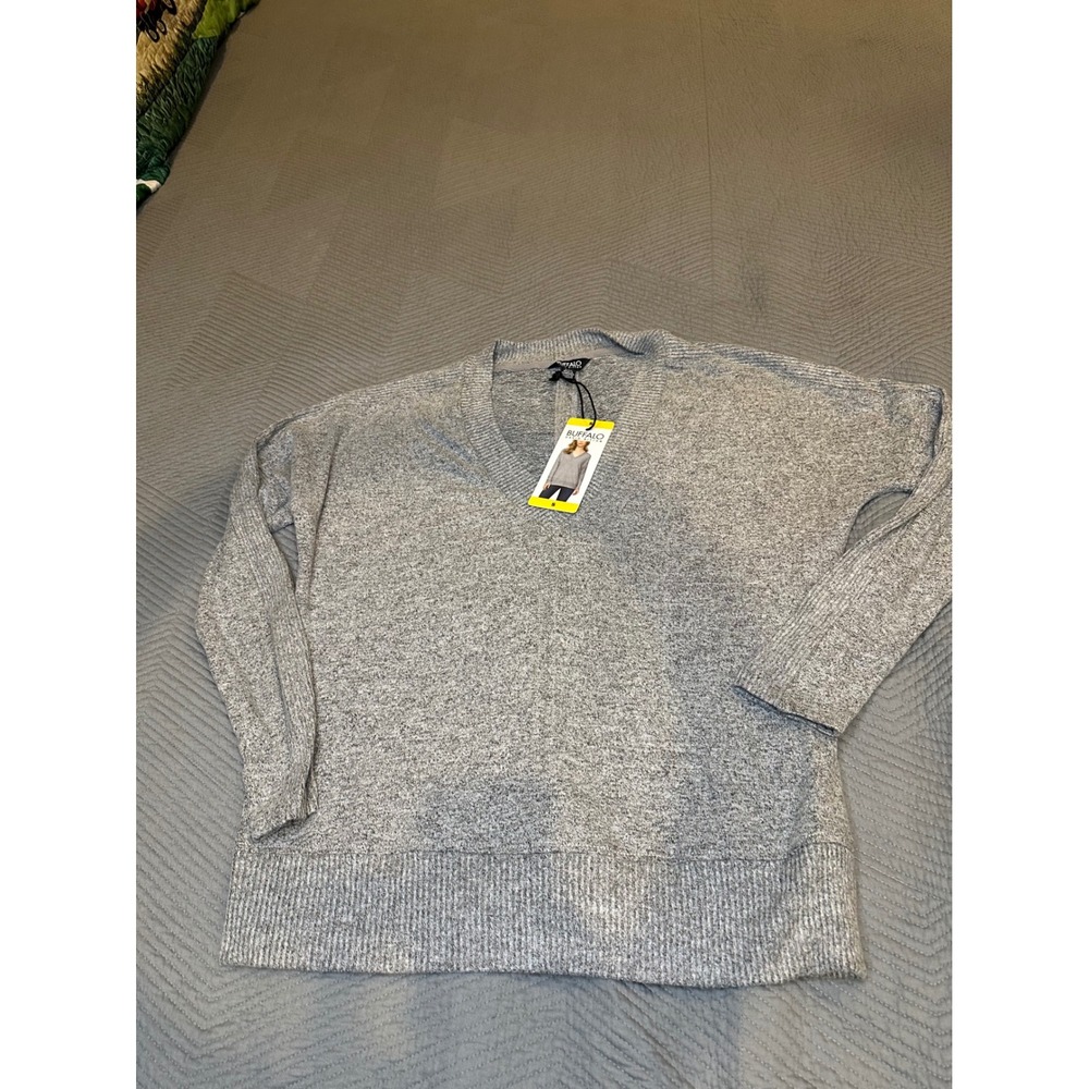 Buffalo David Bitton Super Soft Cozy V-neck Long Sleeve Top Gray Heather Small
